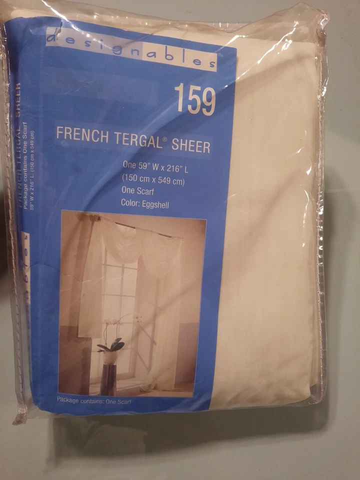 1 Sheer Window Curtain Scarf Fabric Panel 59" x 216" Grey L Scarf Eggshell - Image 4 of 4