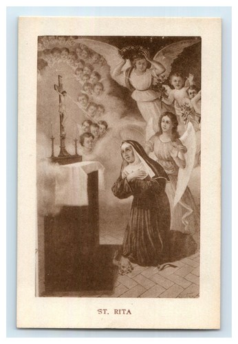 C1900 Religious Holy Prayer Card Saint Rita of Cascia Flying Angels Crown - Picture 2 of 3