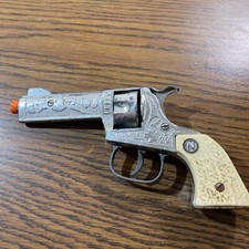 Vtg c1950s Nichols Stallion Six Shooter toy Cap Gun White Grips Parts Repair -b