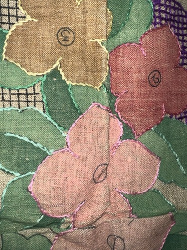 Vtg unfinished emb'y printed floral pattern on dark tan 19"x21" for pillow cover - Picture 6 of 12