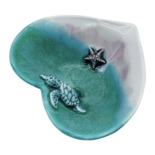 Allison M Peel Art Pottery Sea Turtle Starfish Heart Bowl Signed Dated 2014 - Picture 2 of 10