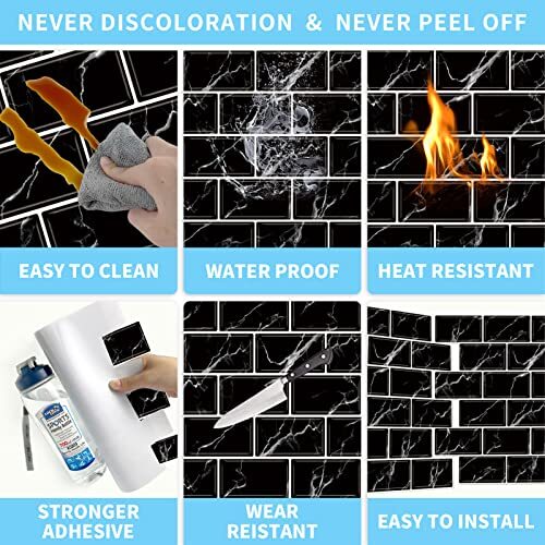 10-Sheet Peel and Stick Backsplash for Kitchen,12"x12" Self Adhesive Wall - Picture 5 of 7
