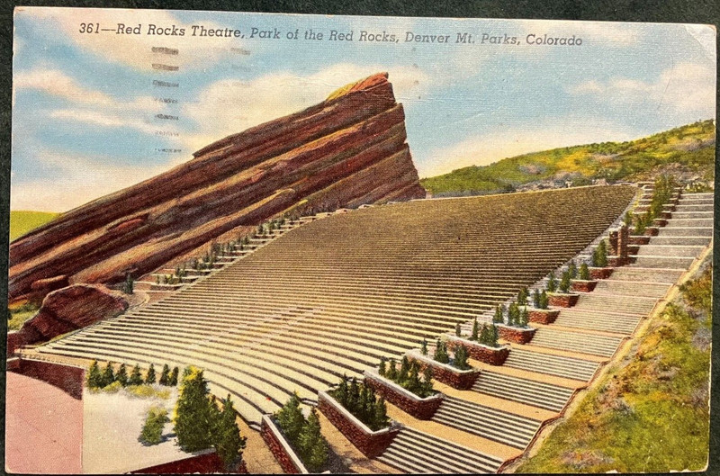 Vintage postcard: Red Rocks Theatre, Park of the Red Rocks, Denver, posted 1948