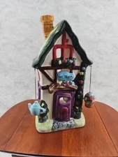 Imperfect Ceramic Cottage Tea Light Candle Holder House Figurine With Teapot