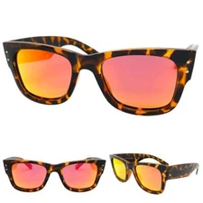 Classic Vintage Retro SUNGLASSES Thick Square Tortoise Frame POLARIZED Red Lens