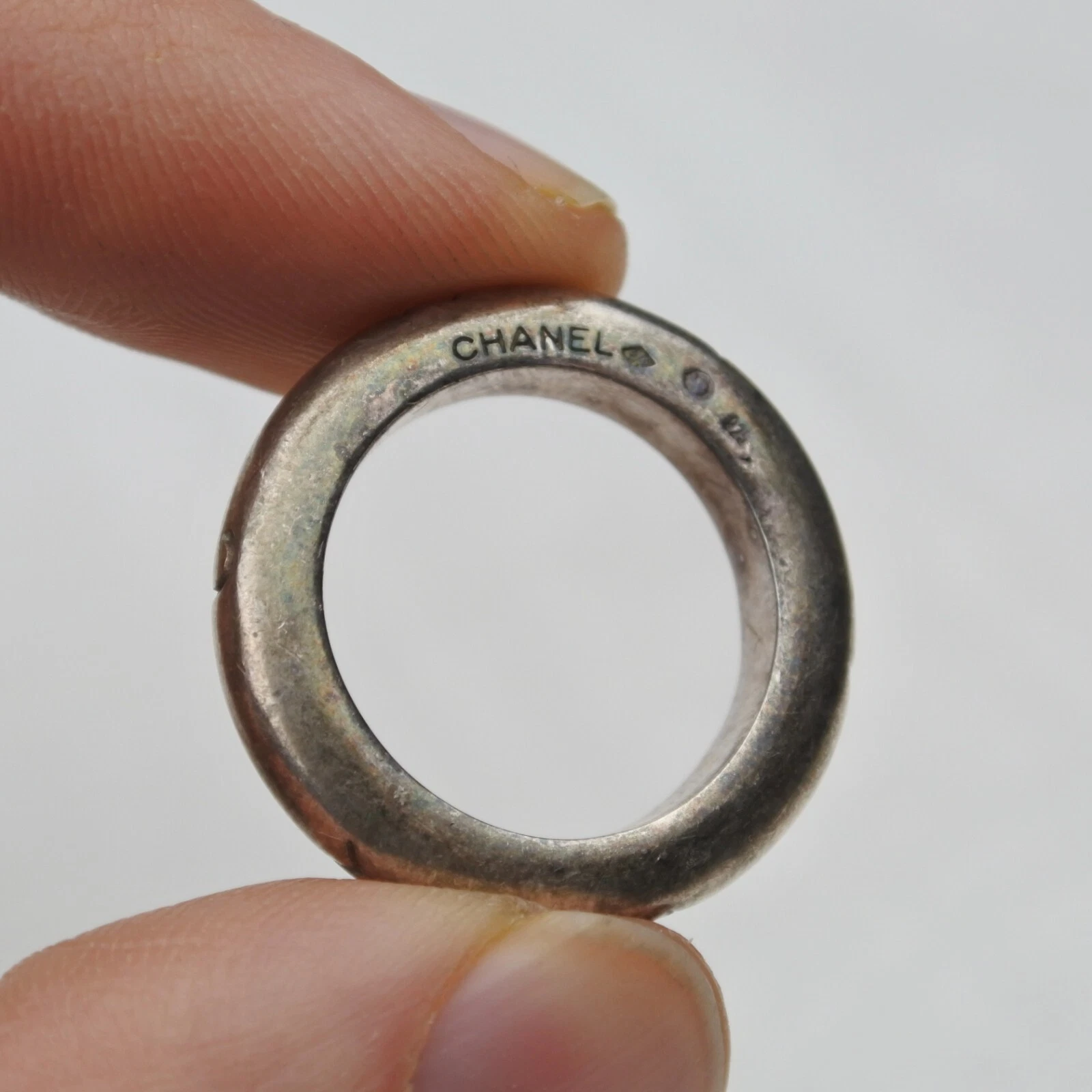 Anello fascia logo CHANEL argento sterling 925 donna uomo misura 7 25