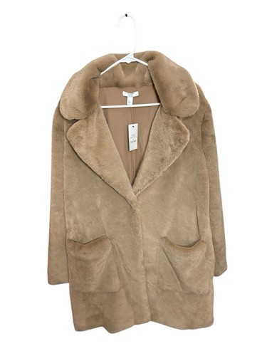 Cara Santana Nine West Faux Fur Coat Women’s Large Camel/Tan One Snap Pockets - Picture 1 of 4