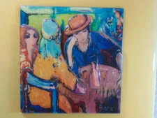 Limited Giora Angres French Impressionist Abstract Women in Cafe Bistro Art 