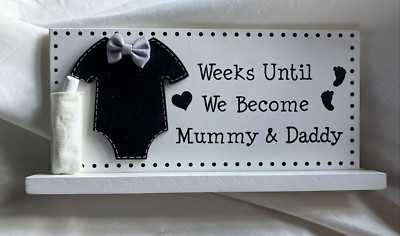 Baby Countdown Tafel Plakette Schwangerschaft Schild Geschenk Wochen bis Dusche Holz