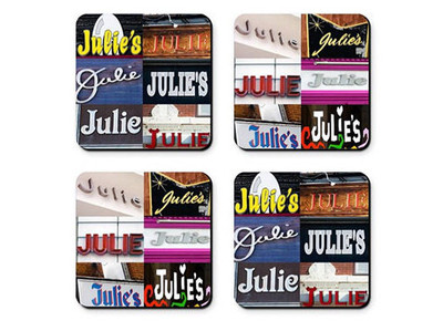 Personalized Coasters featuring the name JULIE in photos of signs - Set of 4 