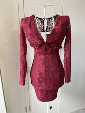 Women’s Pretty Little Thing Long Sleeve Short Dress Backless Lace - Size 4