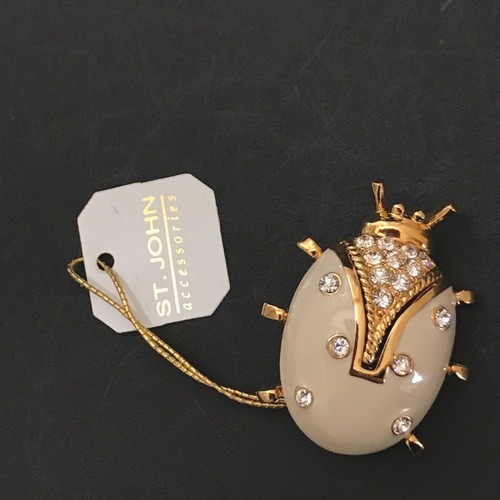 Vtg St John Brooch Pin Signed Lady Bug Enamel Insect Gold Rhinestones Small - Picture 7 of 8