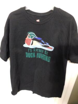 I'd Rather Be Duck Hunting Black T-Shirt Hanes Size XL NICE
