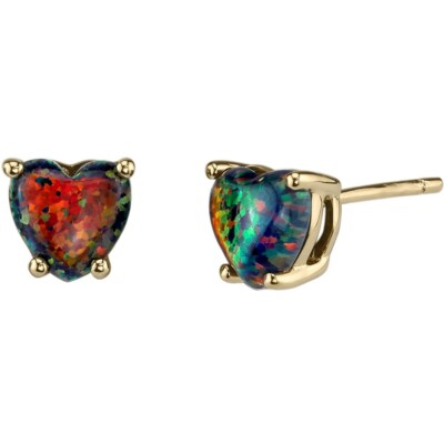 1 Karat Herzform Laborgefertigte schwarze Opal Ohrstecker in 14K Gelbgold