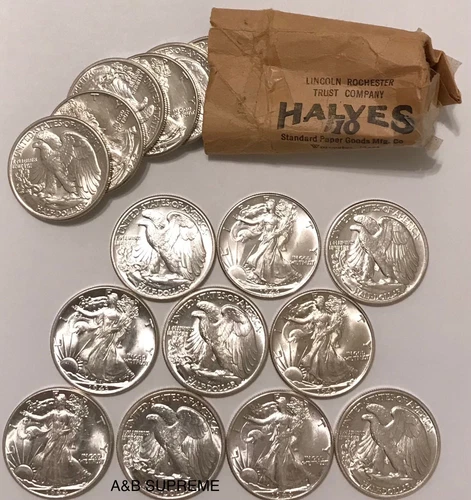 (10) WALKING LIBERTY HALF DOLLAR FROM OBW ROLL “STUNNING GEMS” BU UNC 90% SILVER