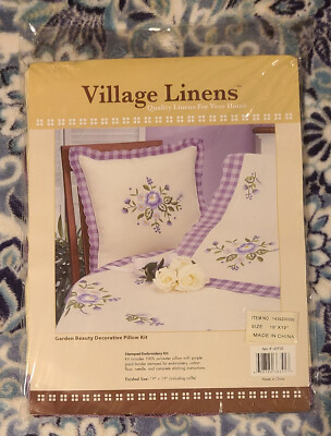 Village Linens Garden Beauty Decorative Pillow Embroidery Kit 19'' X 19''  New