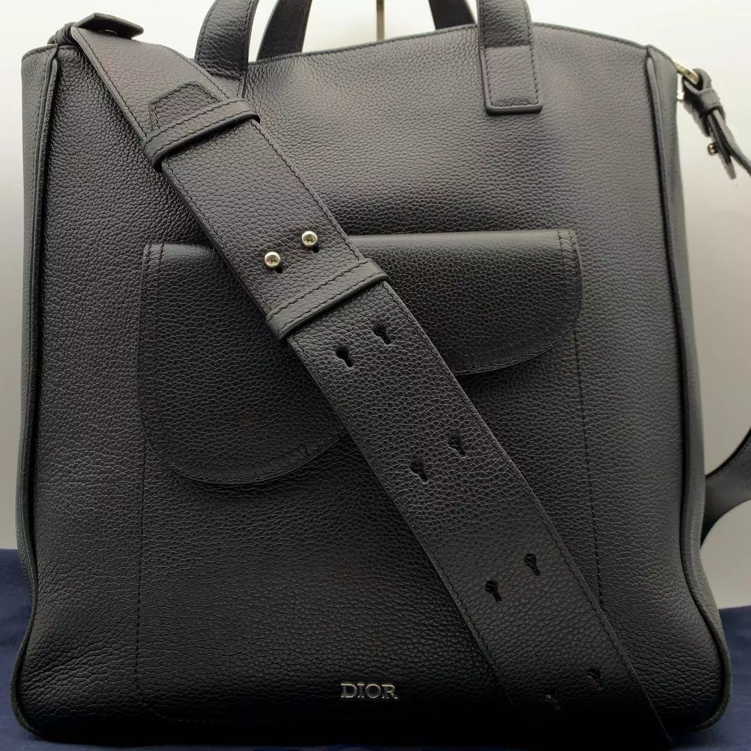Sac fourre tout bandoulière Dior 2 voies logo cuir noir