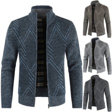Mens Zip Up Thick Cable Knit Cardigan Winter Knitted Warmer Long Sleeve Jackets
