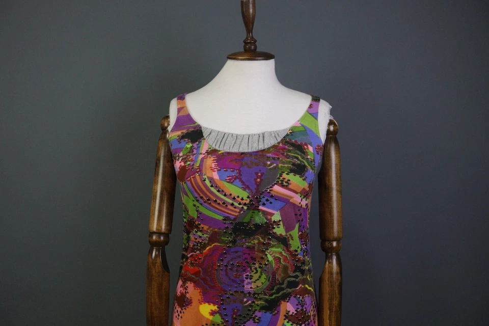 Vestido corto sin mangas Custo Line mezcla de algodón multicolor línea A talla 1 Foto 2 de 4