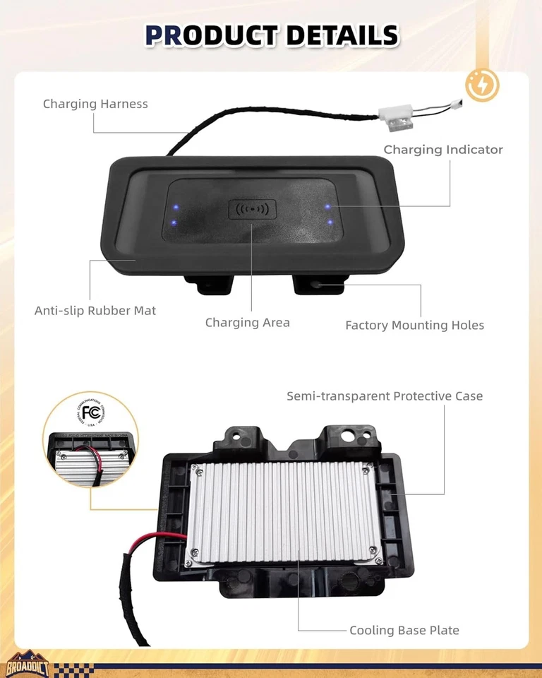 20W Wireless Charging Pad for Ford Bronco 2021 2022 2023 2024 2025 - Image 4 of 4