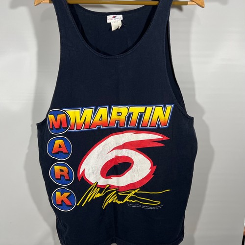 Vtg 90s Mark Martin NASCAR Racing Tank Top Tee Shirt Large RARE