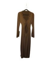 Fashion nova women’s brown, long sleeve, V-neck open front maxi dress S/2X