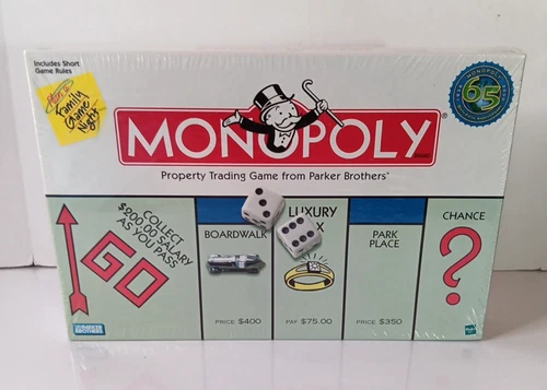 Monopoly Original VTG Board Game 2000 65th Anniversary New In Plastic Hasbro NOS