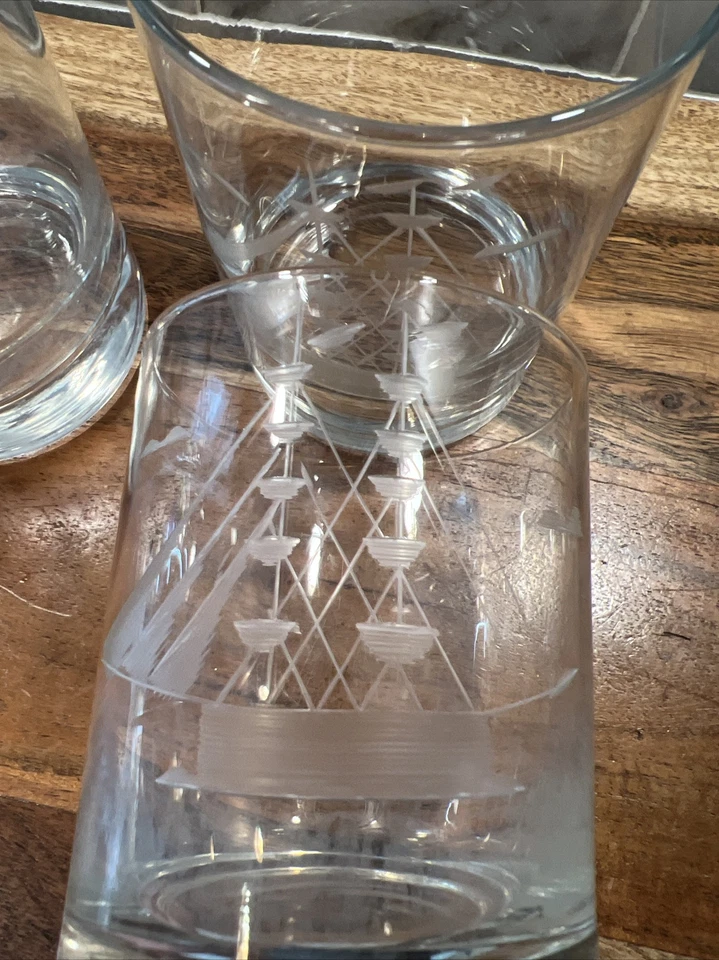 SUSQUEHANNA Vidrio Grabado CLIPPER ENVÍO Náutico 10oz ROCKS WHISKEY Juego de 3 Foto 4 de 4