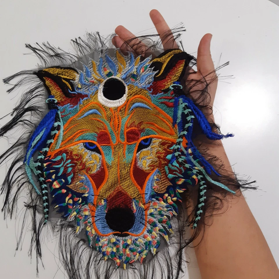 Psychedelic Trippy Wolf Large Colorful Handmade Embroidered Patch - Image 2 of 3