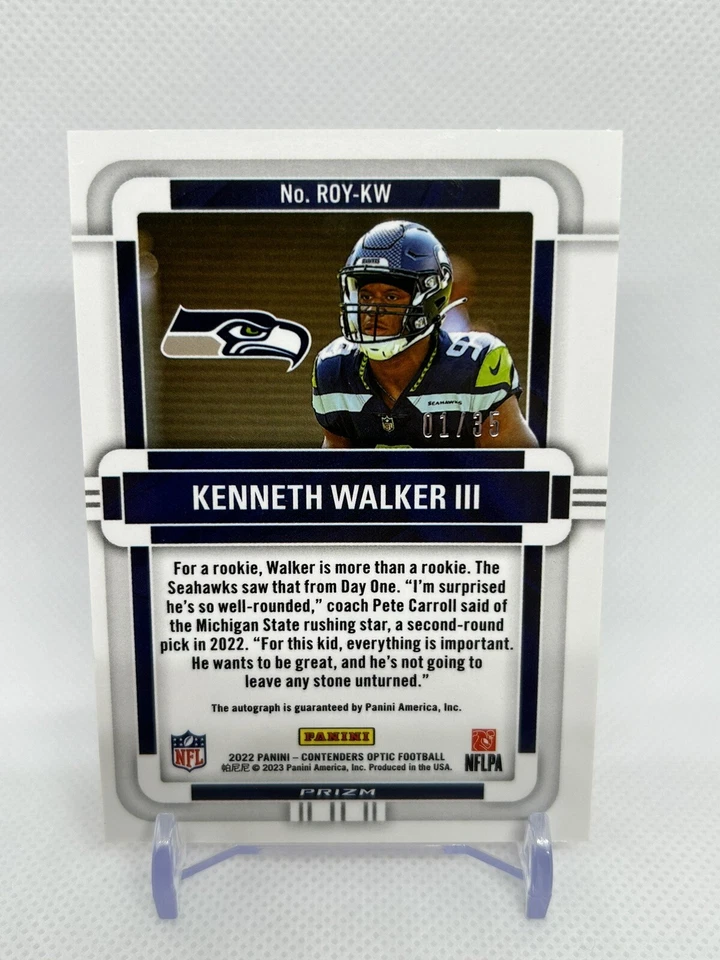 2022 Contenders Optic Kenneth Walker Auto Rookie Of The Year Orange Auto /35 - Image 2 of 2