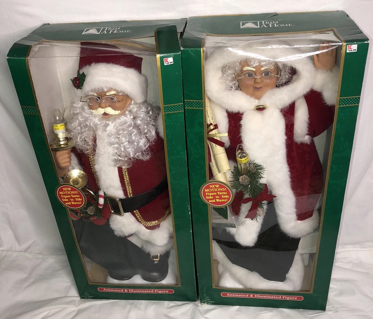 VTG 24” Trim A Home Santa & Mrs Claus Animated & Illuminated