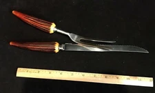 Sheffield~Eversharp Carving Set~Knife & Fork~Stainless Steel~Faux Horn Handles  
