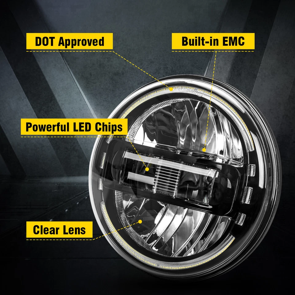 07-18 For Jeep Wrangler JK Black 7" LED Headlights+4" Fog Lights+Turn Lamp Combo - Image 4 of 4