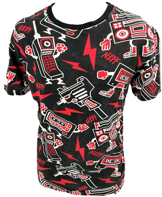 Medium Neff T Shirt Black Cell Phone Cassette Tape Boombox Uzi Bolt Pop Culture