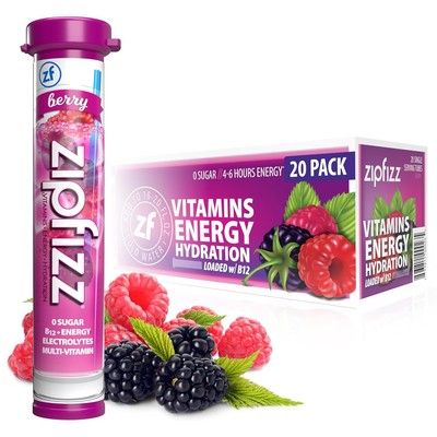 Zipfizz Daily Energy Drink Powder, Berry, 20 Pack | 0.39 Ounce (Pack of 20) 