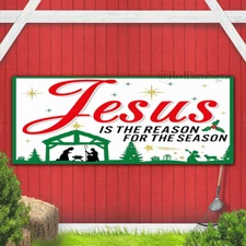 Jesus Is The Reason for The Season Sign Christmas Banner Signs with Metal Stand