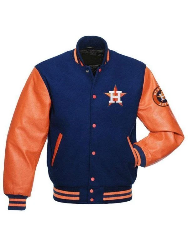 Orange and blue varsity jacket sale