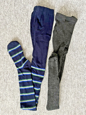 2x Jungen Strumpfhosen * Gr. 134 / 140 / 146 * blau grau * 1x NEU * gestreift