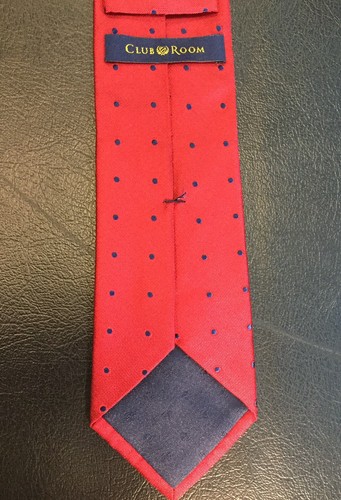 Vintage Club Room Necktie Tie Red Navy Blue Polka Dots Silk 3 1/8" - Picture 4 of 7