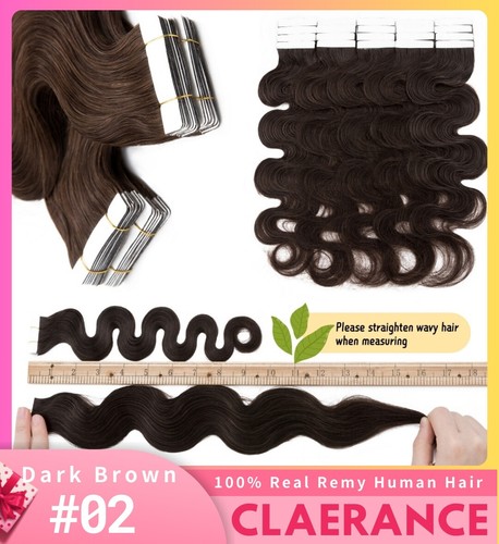 60pcs 100% Human Hair Extensions Tape In Skin Weft Remy Hair Body Wave/Curly US - Picture 24 of 66