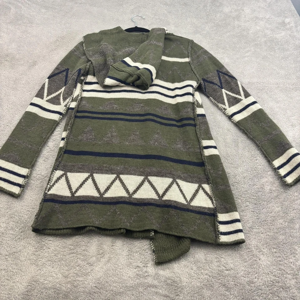 Cárdigan Elan Mezcla de Lana Suéter Para Mujer S Verde Oliva Con Capucha Azteca Boho Goblin Foto 2 de 4