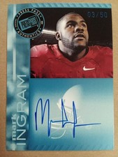 READ Mark Ingram Auto 2011 Press Pass BLUE Rookie ON CARD Autograph SSP #3/50. rookie card picture
