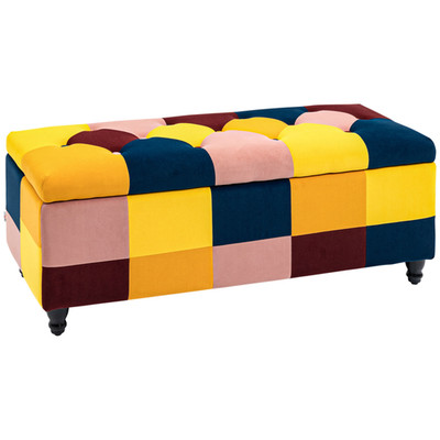 Colour Block Samt Aufbewahrung Ottomane mit Knopf getuftete Oberseite 114x47x47cm Homcom