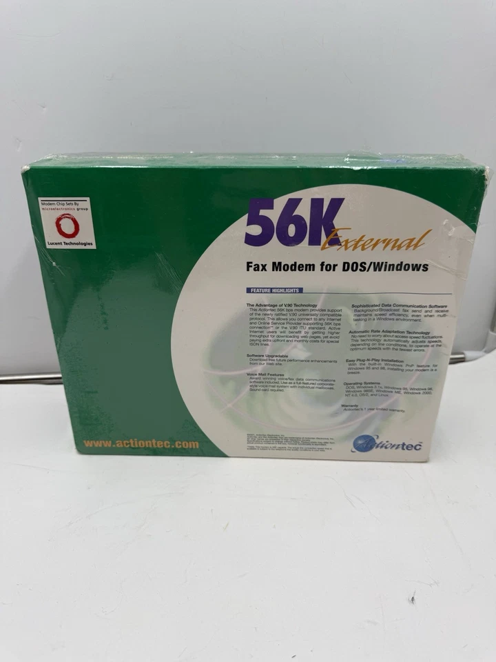 Actiontec 56K External DATA/FAX MODEM DOS WINDOWS V9.0 Standard Factory Sealed - Image 3 of 4