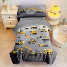 4 Piece Toddler Bedding Set for Boys,Cars Construction Toddler Bed Comforter ...