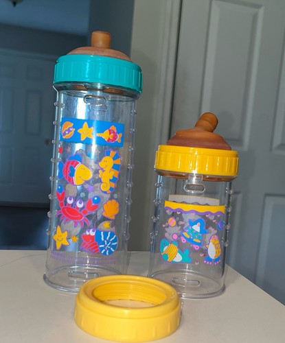 Vintage Playtex Decorated Nurser Flat Top Nipple Drop In Baby Bottles Lot