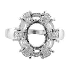 9x7MM Oval Shape Semi Mount Solitaire Halo Wedding Ring 925 Sterling Silver