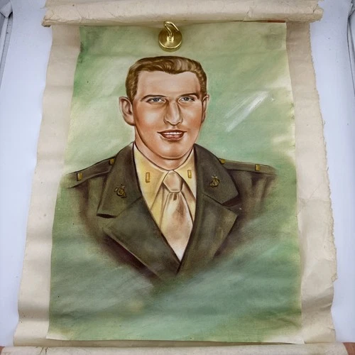 WW2 Korean War ERA Hand Painted US Military Officer Portrait Painting