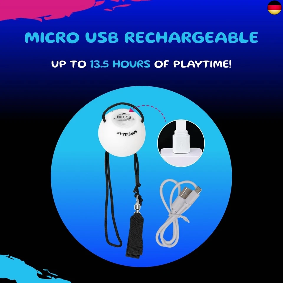 Spinballs Glow.0 LED Poi - Aufladbar mit USB, 22 Leuchtende Farb-Licht-Modi - Bild 3 von 4