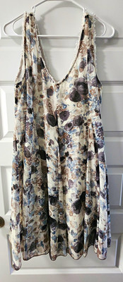 Mystree Floral Ruffle V-Neck Sleeveless Chiffon Rayon Tank Top Dress Women s L